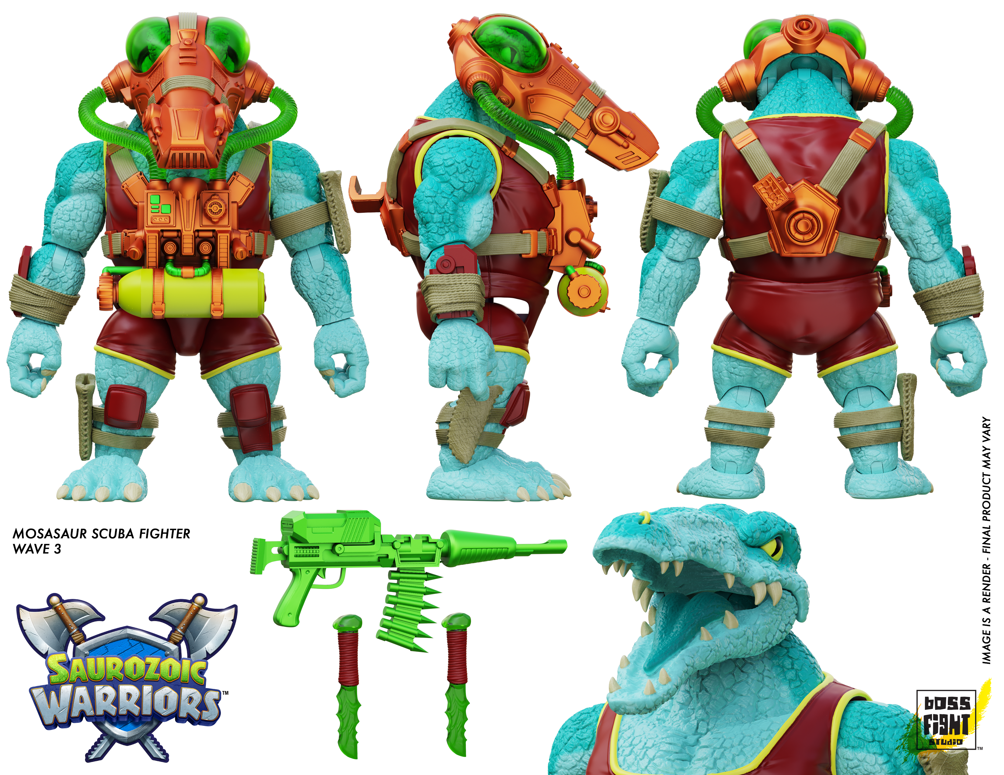 Saurozoic Warriors Action Figure: Javvik Mosa Mosasaurus / Underwater Assault