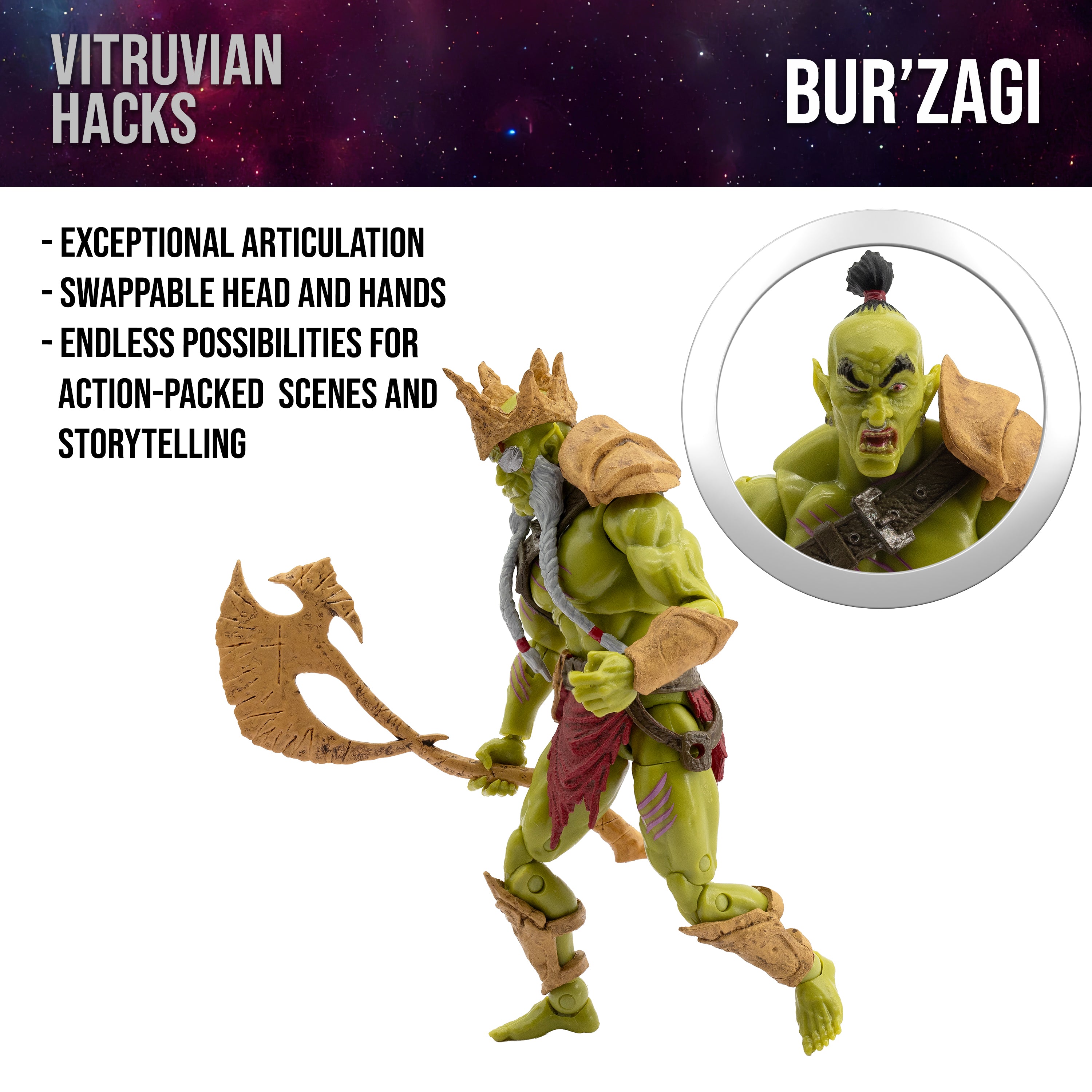 Vitruvian H.A.C.K.S. Action Figure - Bur’Zagi (Mighty Orc Sovran)
