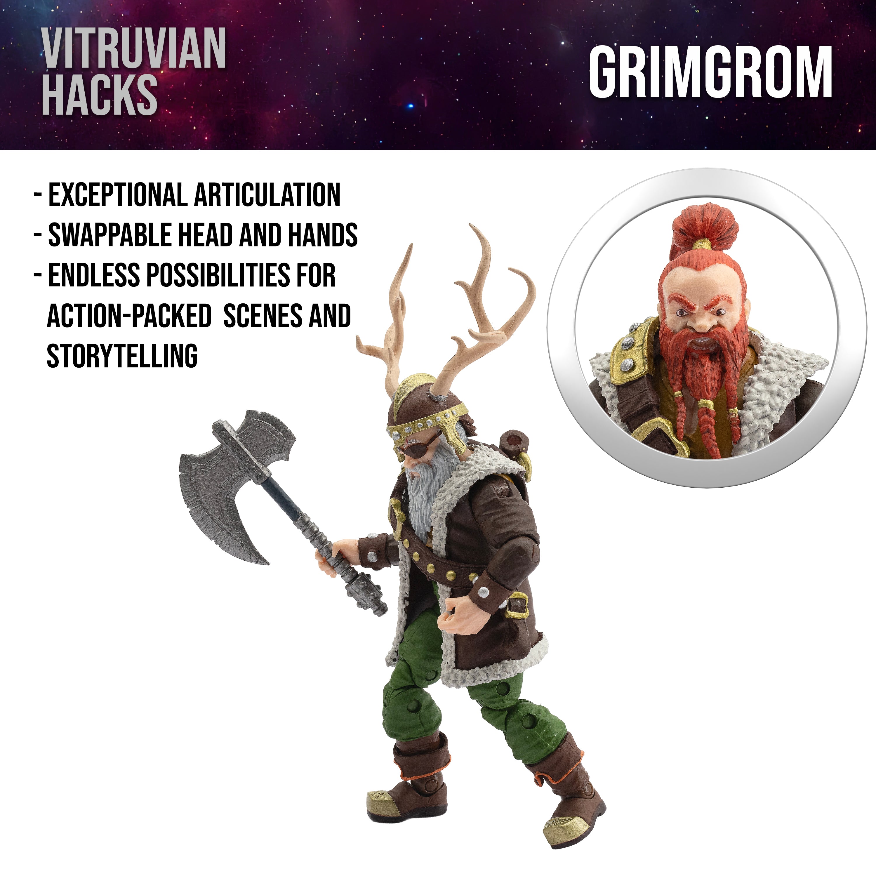 Vitruvian H.A.C.K.S. Action Figure - Grimgrom (Dwarf Mercenary)