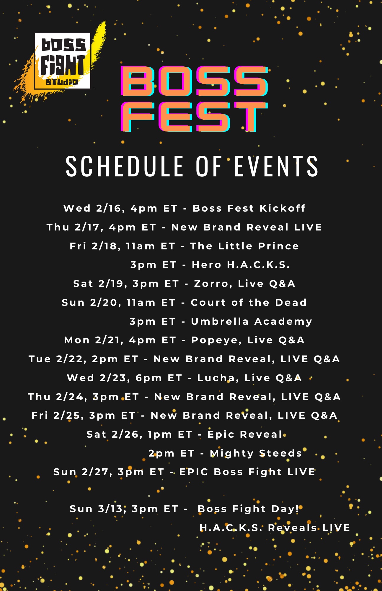 Boss Fest Event schedule February 2022